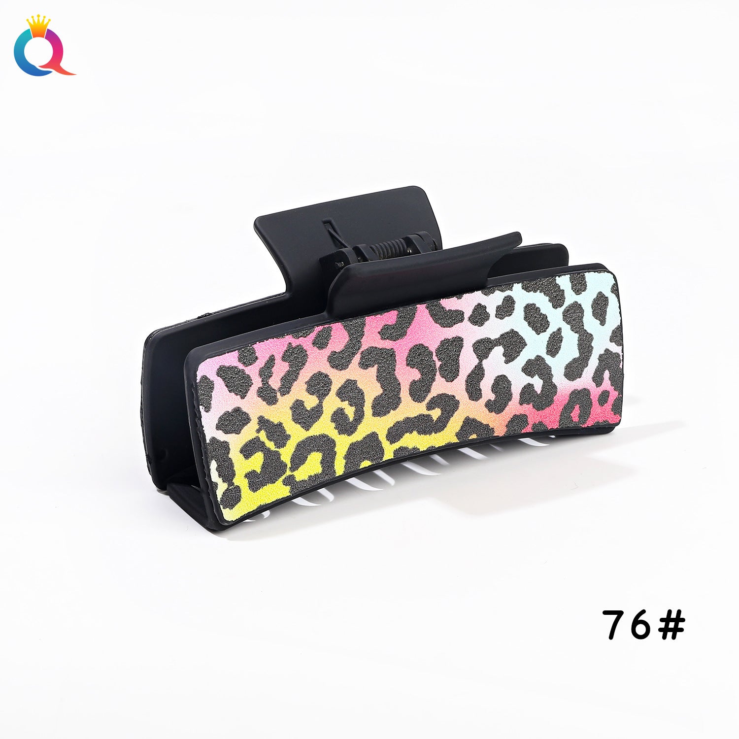 Wholesale Leather Leopard Retro Square Clip Cashew PU Shark Clip
